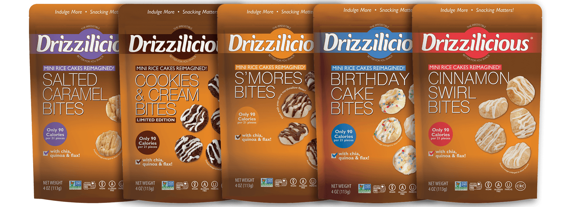 5 Flavor Variety [Birthday, S'mores, Cinnamon, Cookies & Cream, Caramel] 4oz - Drizzilicious