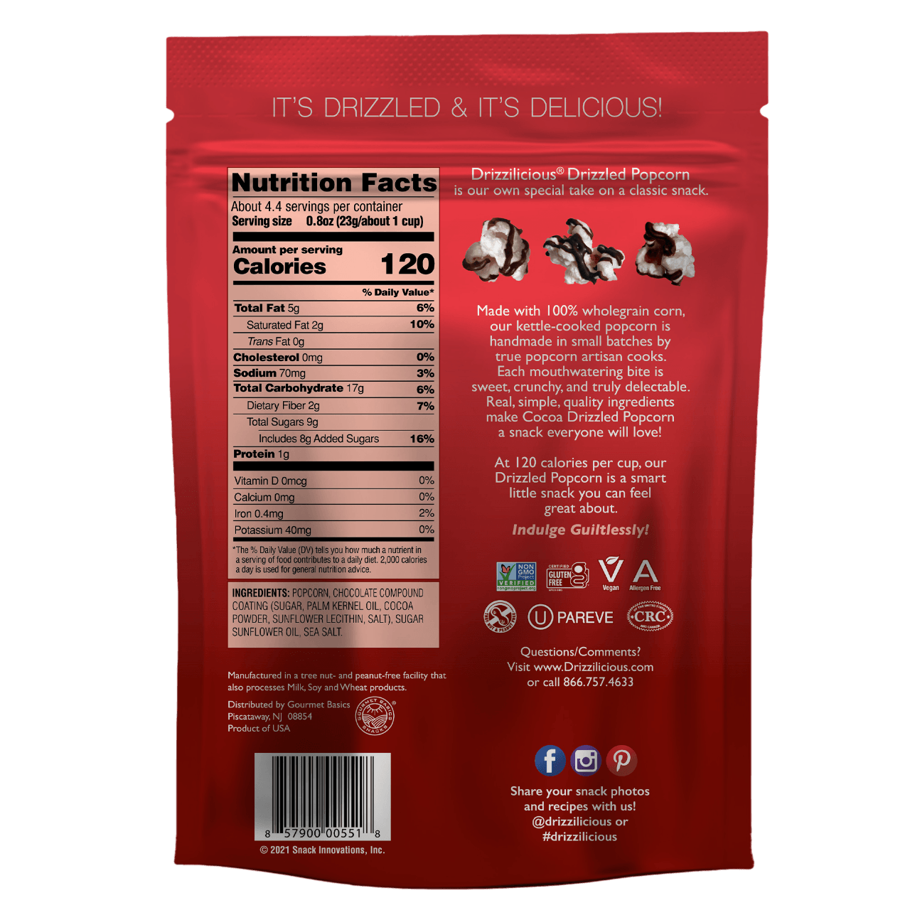 Dark Cocoa Popcorn 3.6oz - Drizzilicious