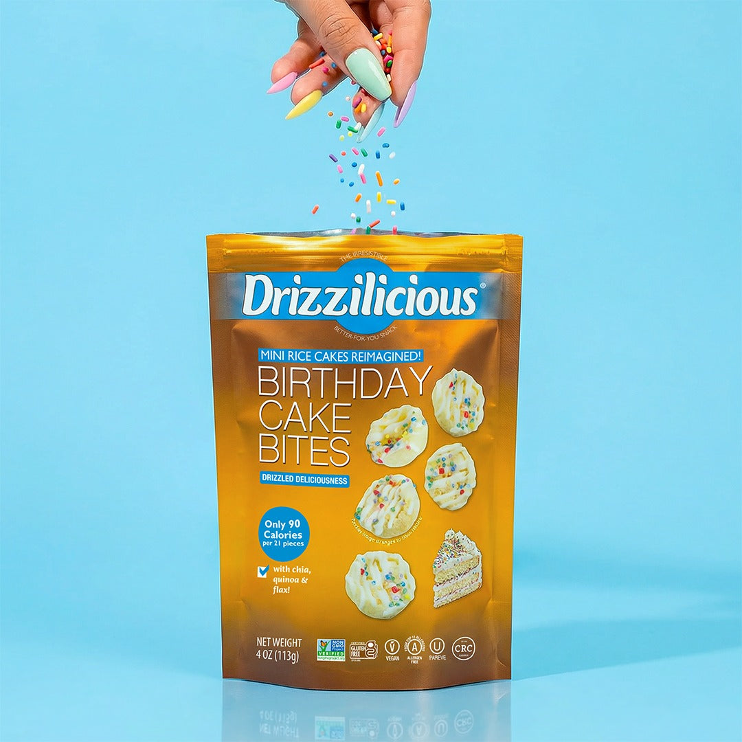 Birthday cake bites mini rice cake bites pouch with sprinkles