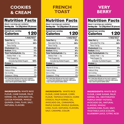 Mini rice cake bites nutrition facts panels for multiple flavors